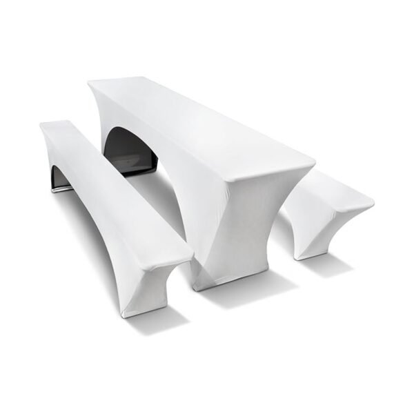 Stretch Hussen Bierzeltgarnitur 3-teiliges Set - 50 cm x 200 cm in Weiss / 2 Bierbank
