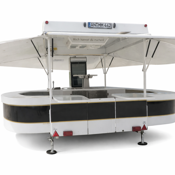 Schankwagen mit 4 Zapfsäulen, Spülbecken und Getränkekühlschrank